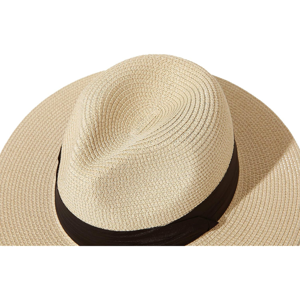 Women Wide Brim Straw Panama Roll Up Hat Fedora Beach Sun Hat Upf50+