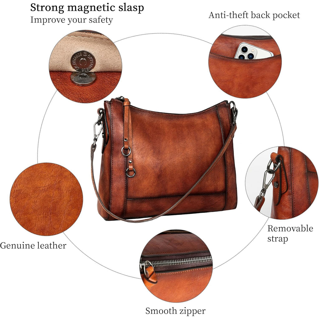 Iswee Leather Crossbody Bags for Women Shoulder Purse Medium Hobo Genuine Leather Satchel Purses and Handbags