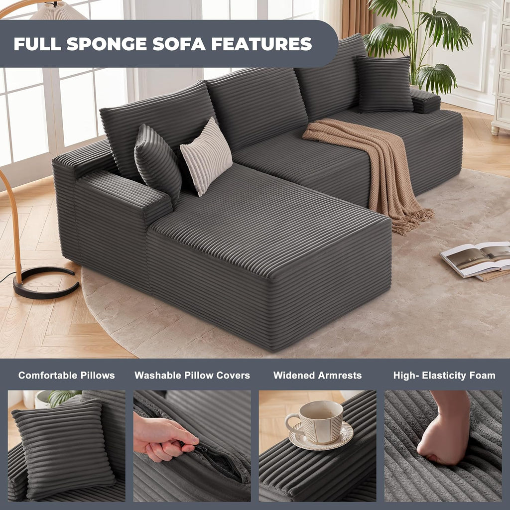 Mangodan Cloud Sectional Couch, Boneless Sofa For Living Room, Fluffy Comfy Couch With Deep Seat, Modular Sectional Sofa With L-Shaped Chaise, No Assembly Required, Dark Grey
