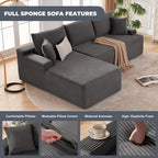 Mangodan Cloud Sectional Couch, Boneless Sofa For Living Room, Fluffy Comfy Couch With Deep Seat, Modular Sectional Sofa With L-Shaped Chaise, No Assembly Required, Dark Grey