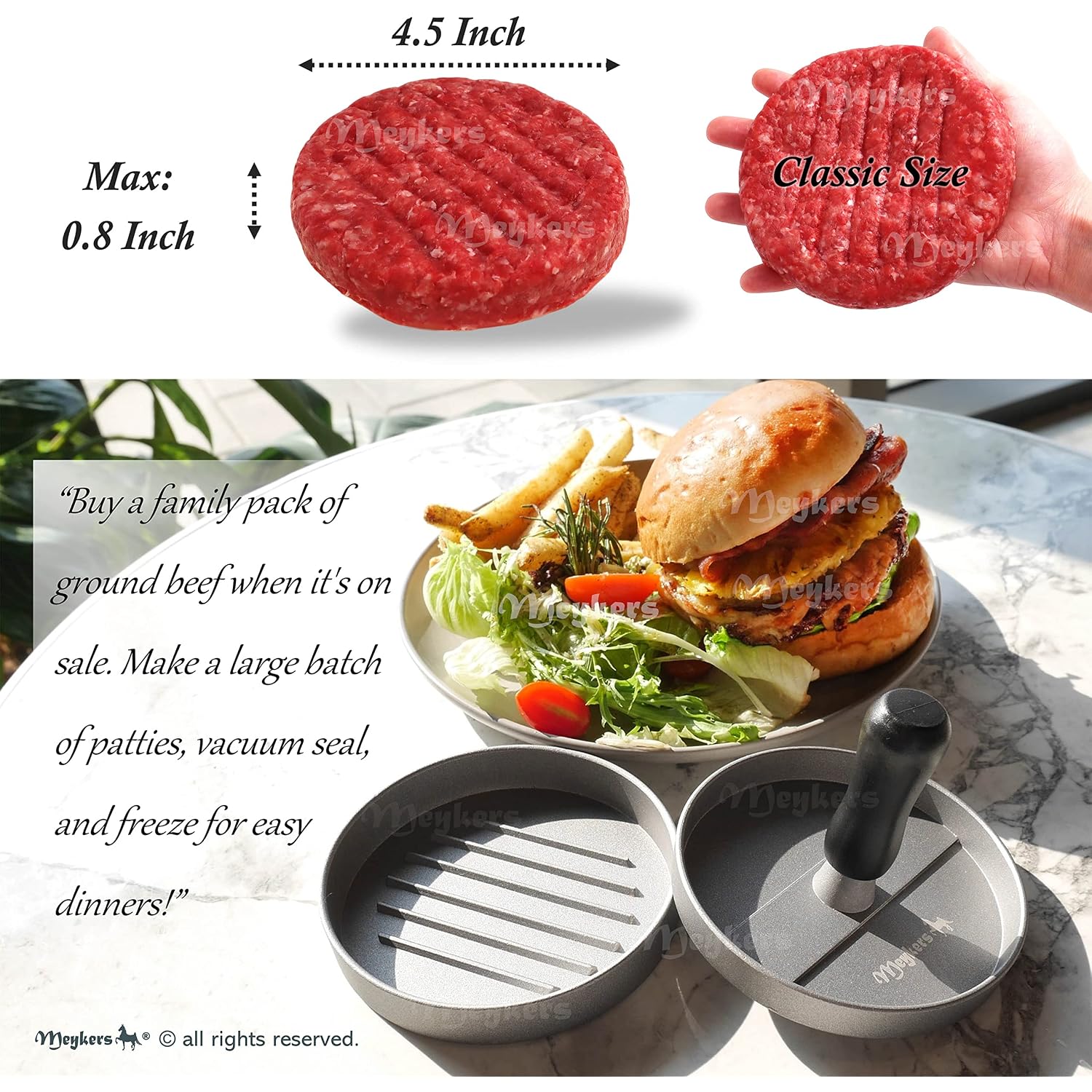 Burger Press 150 Patty Papers Set | Non-Stick Hamburger Press Patty Maker Mold With Free Wax Paper Sheets | Meat Beef Cheese Veggie Burger Maker For Grill Griddle Bbq Barbecue | Bpa Free