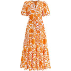 Dowerme Womens Summer Dresses 2026 Casual Puff Short Sleeve V Neck Floral Boho Tiered Ruffle Maxi Dress With Pockets
