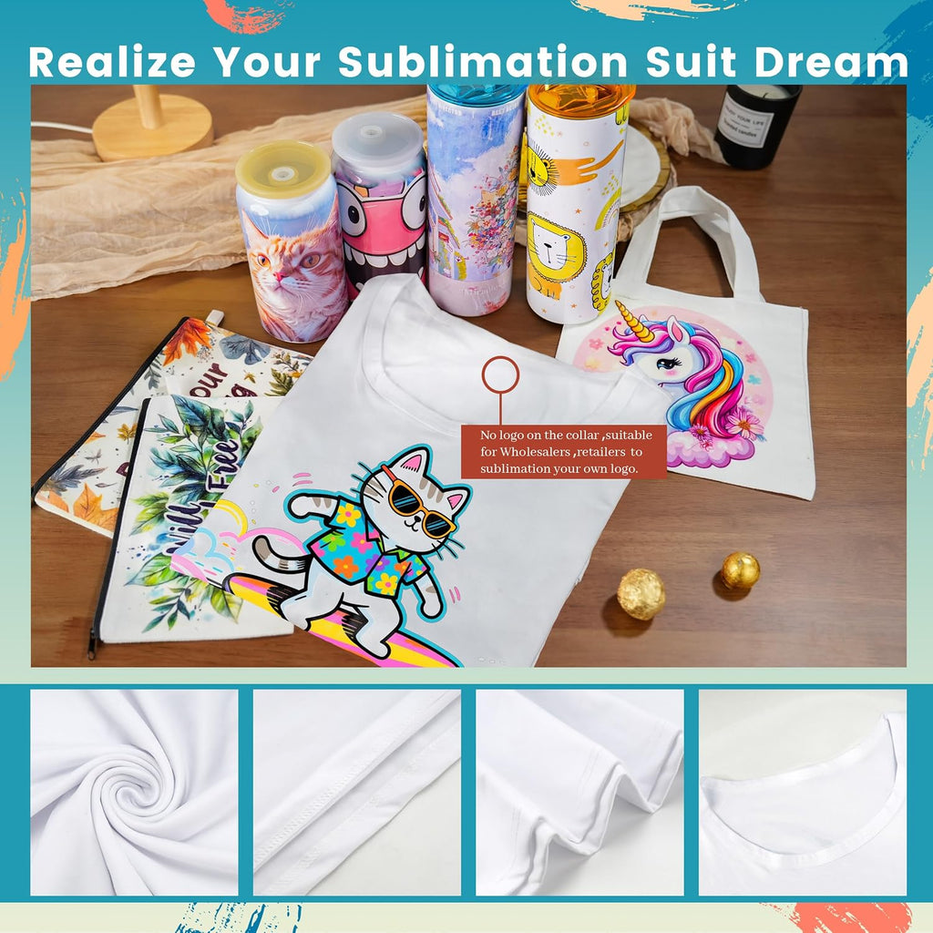 Joyclub 5 Pack Sublimation Blanks Bulk Wholesale White Polyester T Shirts For Heat Transfer Unisex Crew Neck Short Sleeve Diy