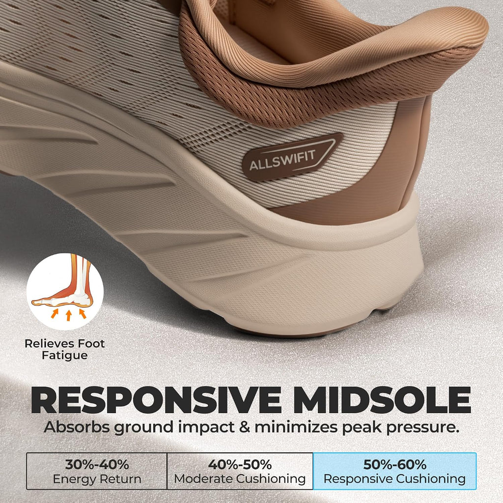 Allswifit Women'S Slip On Stability Walking Run Shoes | Hands Free,Arch Support,Cushioning,Breathable,Non Slip,Gym,Workout,City Walks,Running,Exercise,Fashion,Stedibase