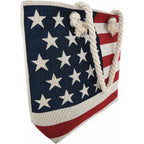 Western Origin American Flag Embroidered Tote Bag Stars And Stripes Beach Bag Rope Handles Shoulder Bag Women Purse