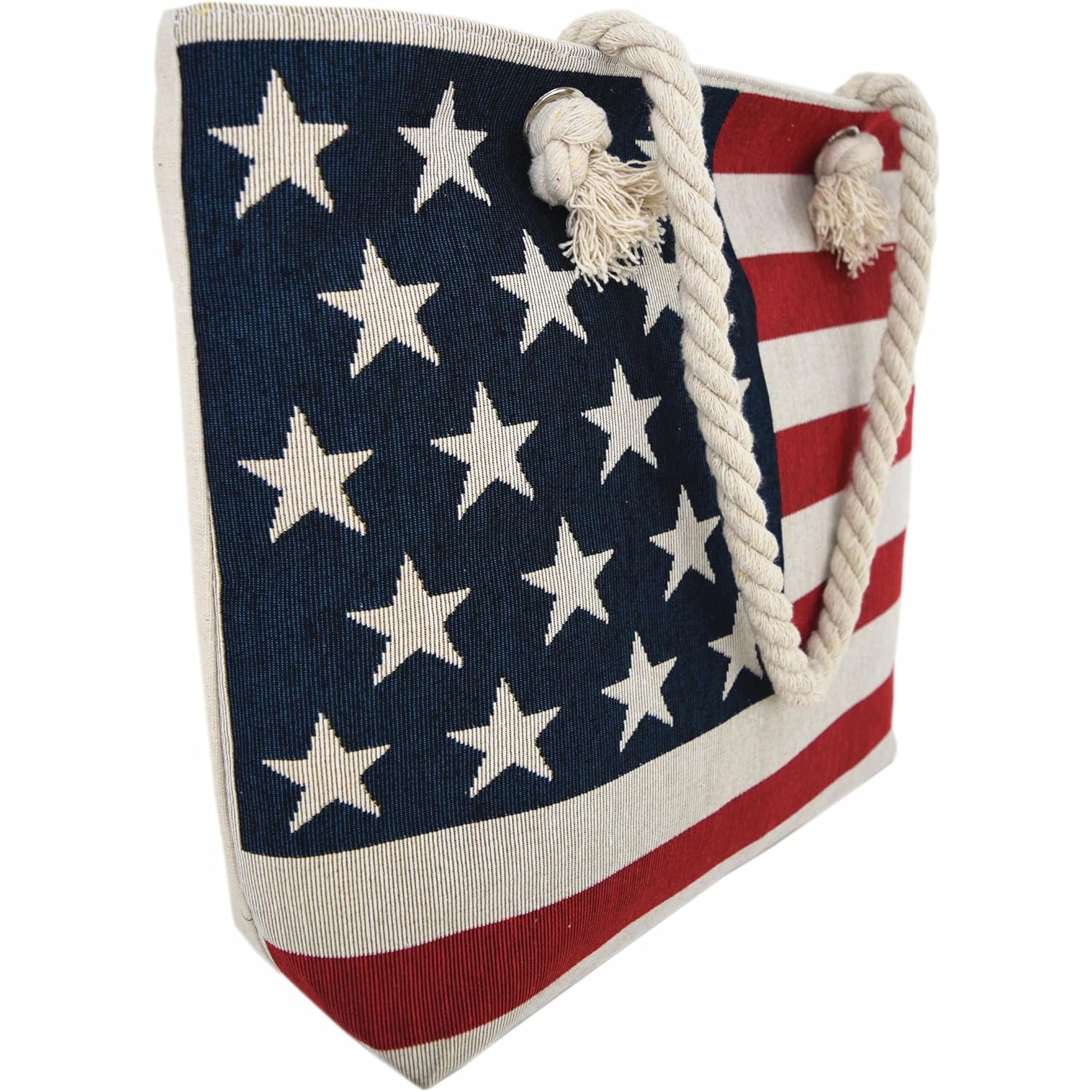 Western Origin American Flag Embroidered Tote Bag Stars And Stripes Beach Bag Rope Handles Shoulder Bag Women Purse