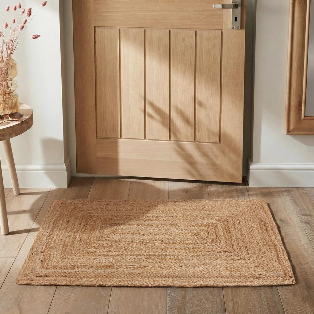 Hausattire Hand Woven Jute Braided Rug, 2'x3' – Natural, Reversible Boho Entry Area Rugs for Kitchen, Living Room I Farmhouse Indoor Outdoor Decorative Floor Rug, 24x36 Inches