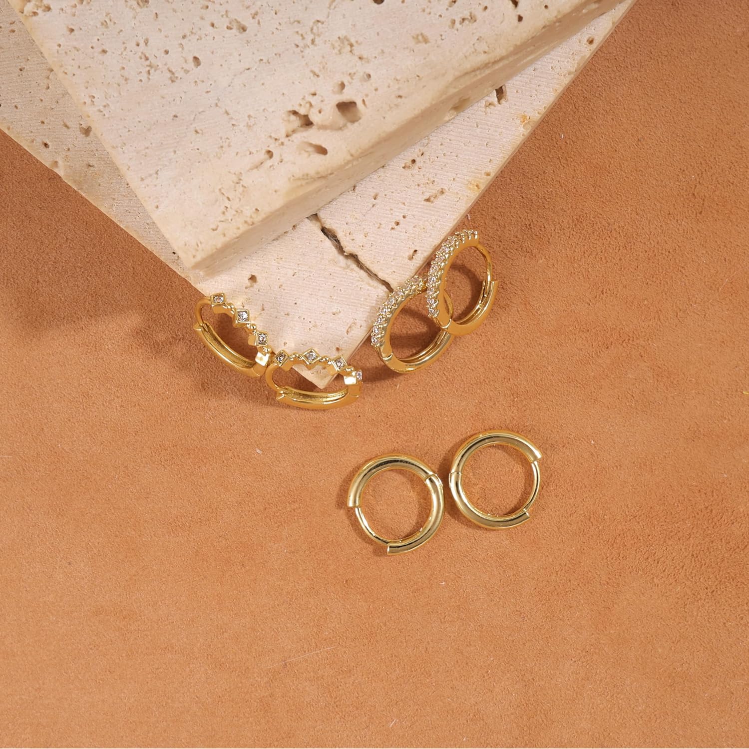 Gold Hoop Earrings for Women Trendy, Dainty Gold Stud Earrings 14K Gold Plated CZ Huggie Hoop Earrings Set Small Dangle Earrings Cute Cartilage Earring Sets for Multiple Piercing Jewelry Gifts