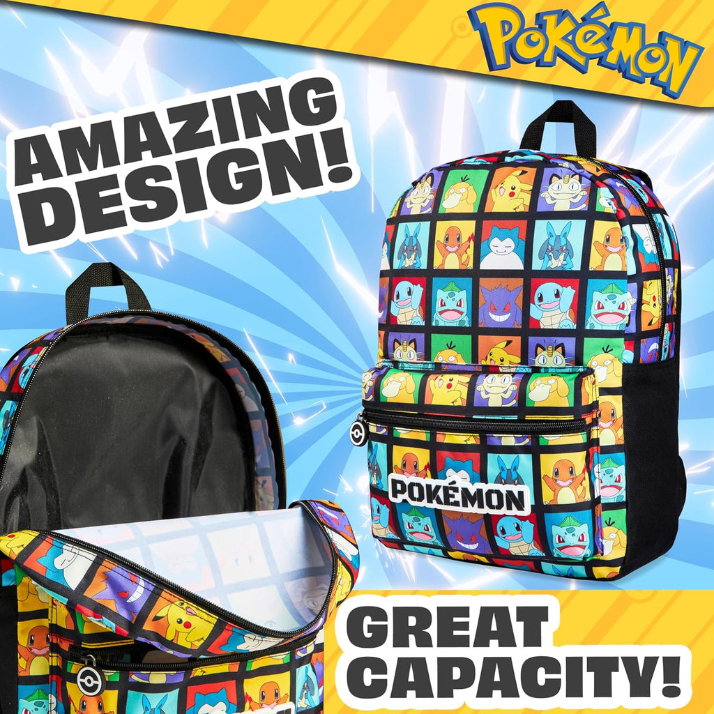 Pokemon Backpack For Kids Teens Pikachu Anime School Bag Daypack Backpacks For Daycare Sports School Supplies Gifts For Kids (Multi)