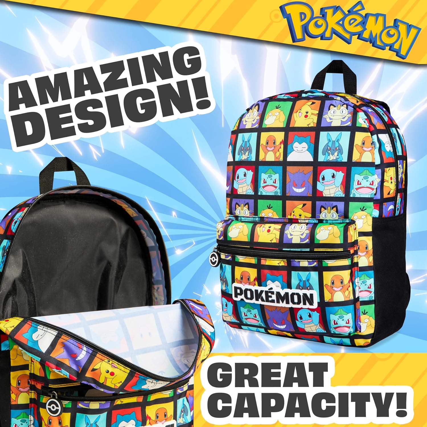 Pokemon Backpack For Kids Teens Pikachu Anime School Bag Daypack Backpacks For Daycare Sports School Supplies Gifts For Kids (Multi)