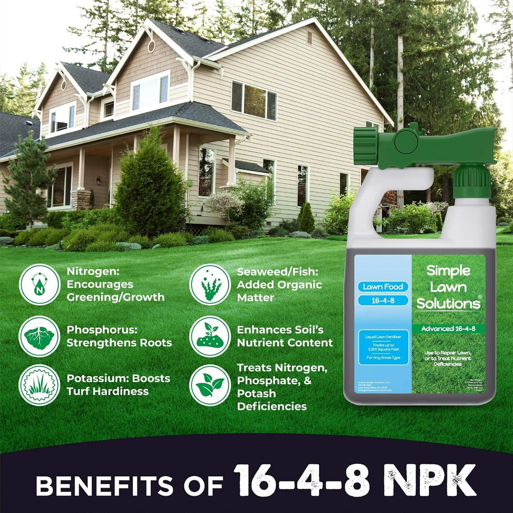 Advanced 16-4-8 Balanced Npk - Lawn Food Quality Liquid Fertilizer - Spring & Summer Concentrated Spray - Any Grass Type - Simple Lawn Solutions (32 Ounce)