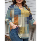 TFSDOD Womens Plus Size Tops 3/4 Length Sleeve Womens Tops V Neck Blouses Pleated Tunic Plus Size Fashion (1X-5X)
