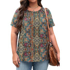 Womens Plus Size Tops Short Sleeve Shirts Crewneck Pleated Blouses Dressy Casual Fashion Tunic Top (1X-5X)