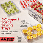 Magic Mill Food Dehydrator Machine | 5 Stackable Stainless Steel Trays, 48H Digital Adjustable Timer & Temperature Control Upto 167° Electric Dryer & Preserver For Jerky, Fruit, Dog Treats & Much More
