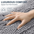 Smiry Thick Chenille Bathroom Rugs 30X20, Soft Absorbent Bath Mat, Grey | Quick‑Dry & Machine Washable, Non‑Slip Bath Carpet, Striped Bath Rugs For Tub & Shower, Modern Home Decor Accessories