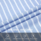 Damipow Mens Linen Shirts Short Sleeve Cotton Striped Casual Button Down Shirt Beach Vacation Summer Shirts