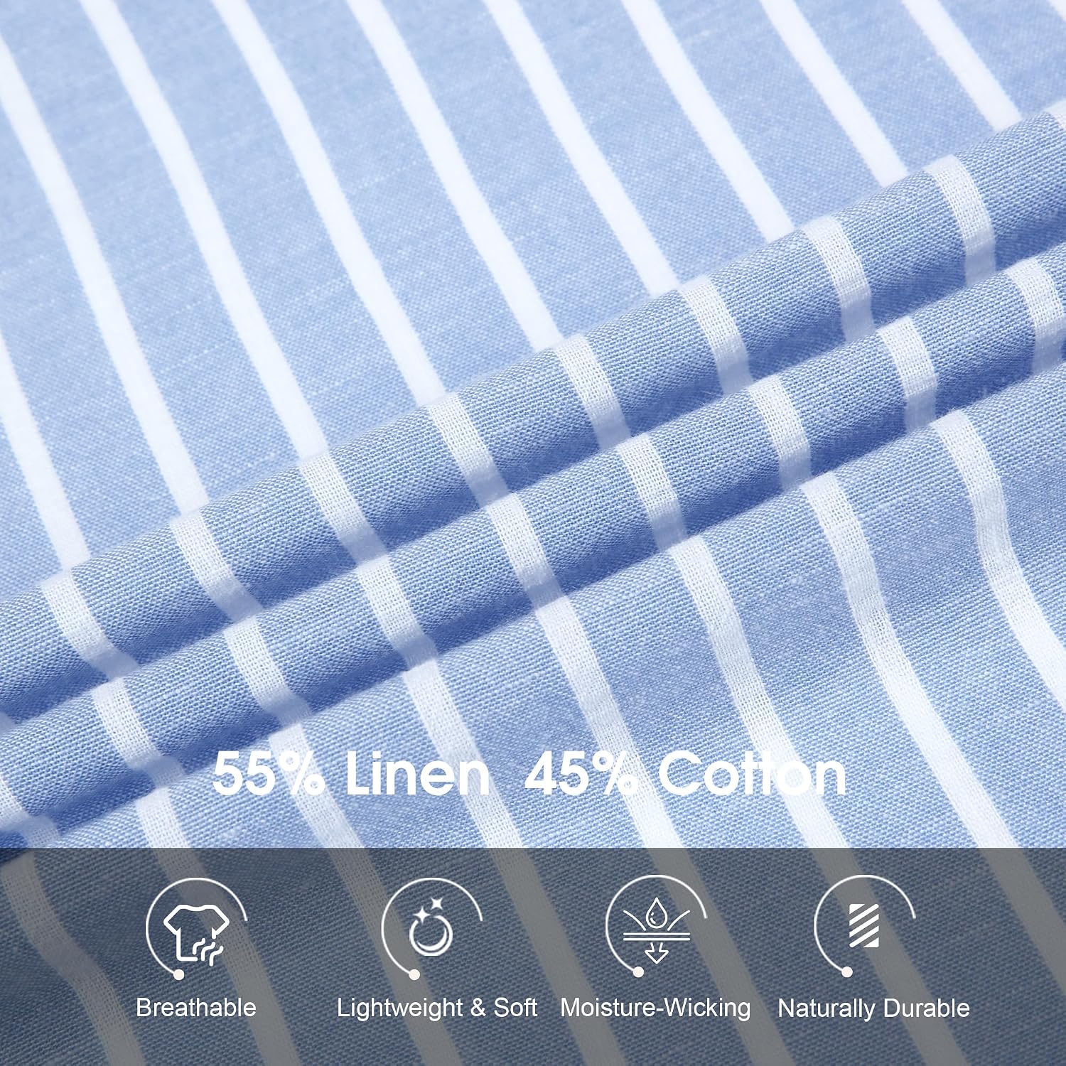 Damipow Mens Linen Shirts Short Sleeve Cotton Striped Casual Button Down Shirt Beach Vacation Summer Shirts