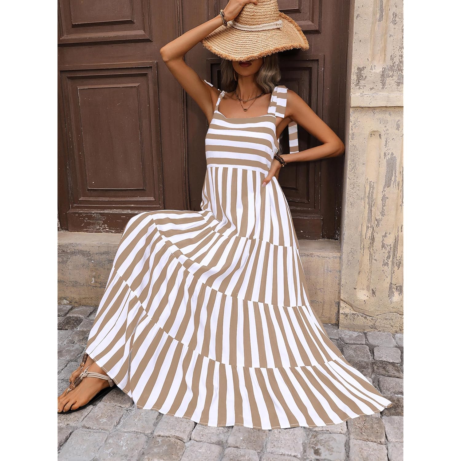 Prettygarden Women Dresses 2026 Summer Floral Sleeveless Maxi Dress Casual Spaghetti Strap Tiered Flowy Beach Long Dress