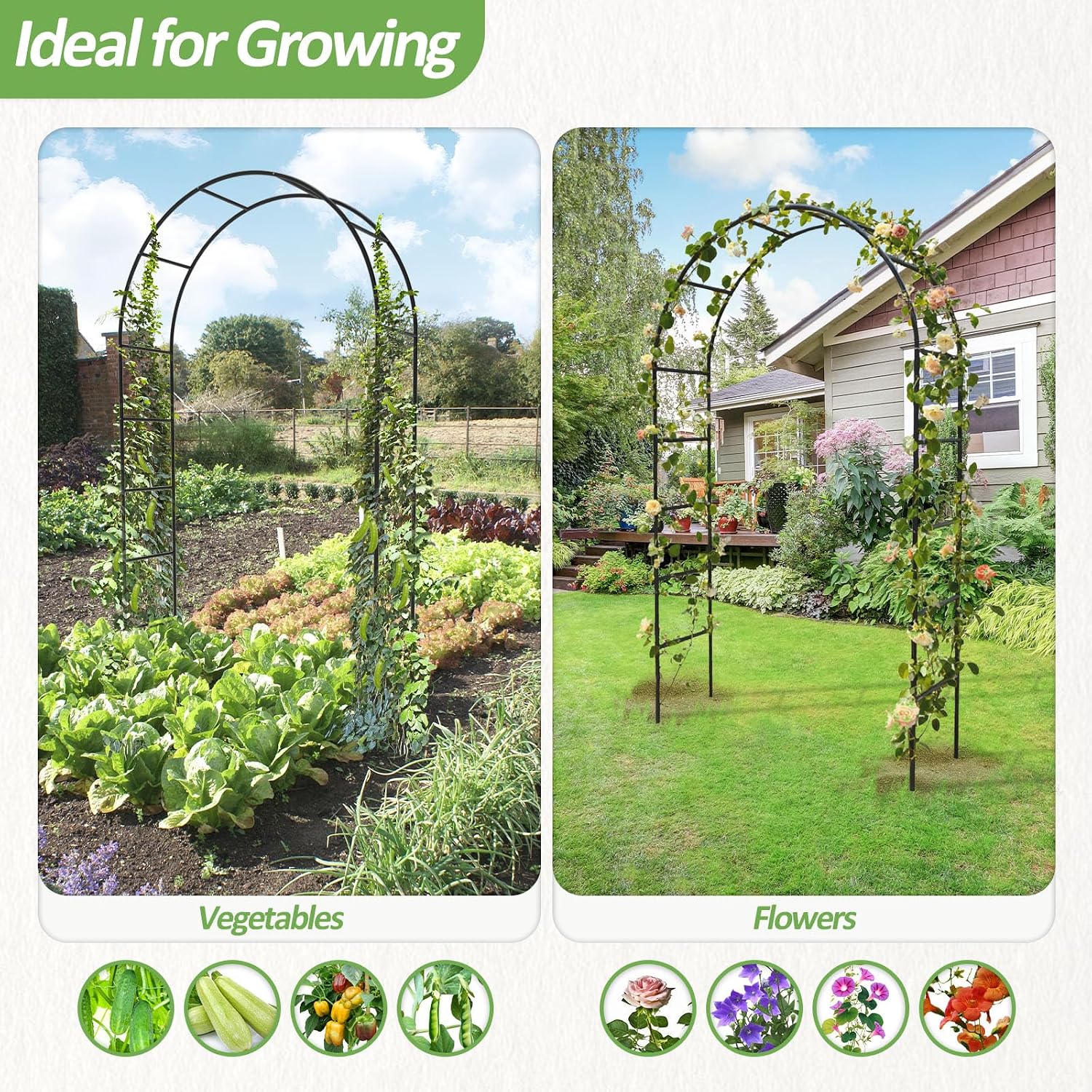 Garden Arch Trellis For Climbing Plants Outdoor - Height: 94.5", Length: 55", Sturdy Metal Garden Arbor With Rust-Proof Coating, Garden Arch For Wedding Decorations And Balloon Arch Stand