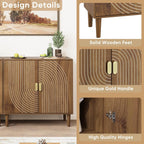 Smuxee Walnut Sideboard Cabinet, Freestanding Buffet Cabinet With Line Groove Design, Wood Storage Cabinet With Adjustable Shelf For Living Room, Entryway, Hallway