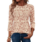 Ivicoer Women'S 3/4 Length Sleeve Tops Crewneck Button Pleated Dressy Casual Blouses