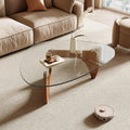 Morden Coffee Table, 42.5" X 28.5" X 16.1" Triangle Tempered Glass Top For Living Room, Color: Natural Wood