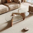 Morden Coffee Table, 42.5" X 28.5" X 16.1" Triangle Tempered Glass Top For Living Room, Color: Natural Wood