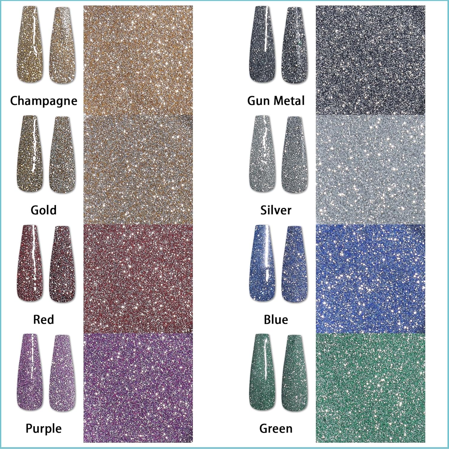 Laza 8 Colors Korea Diamond Nail Powder Sparkling Crystal Glitter Holographic Nail Glitter Dust Laser Silver Mirror Effect Bright Shining Flakes for Acrylic Nails Polish Nail Art DIY Decoration