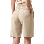 Women's Linen Shorts Casual Bermuda Long Linen Shorts High Waisted Comfy Summer with Pockets 5" 10"
