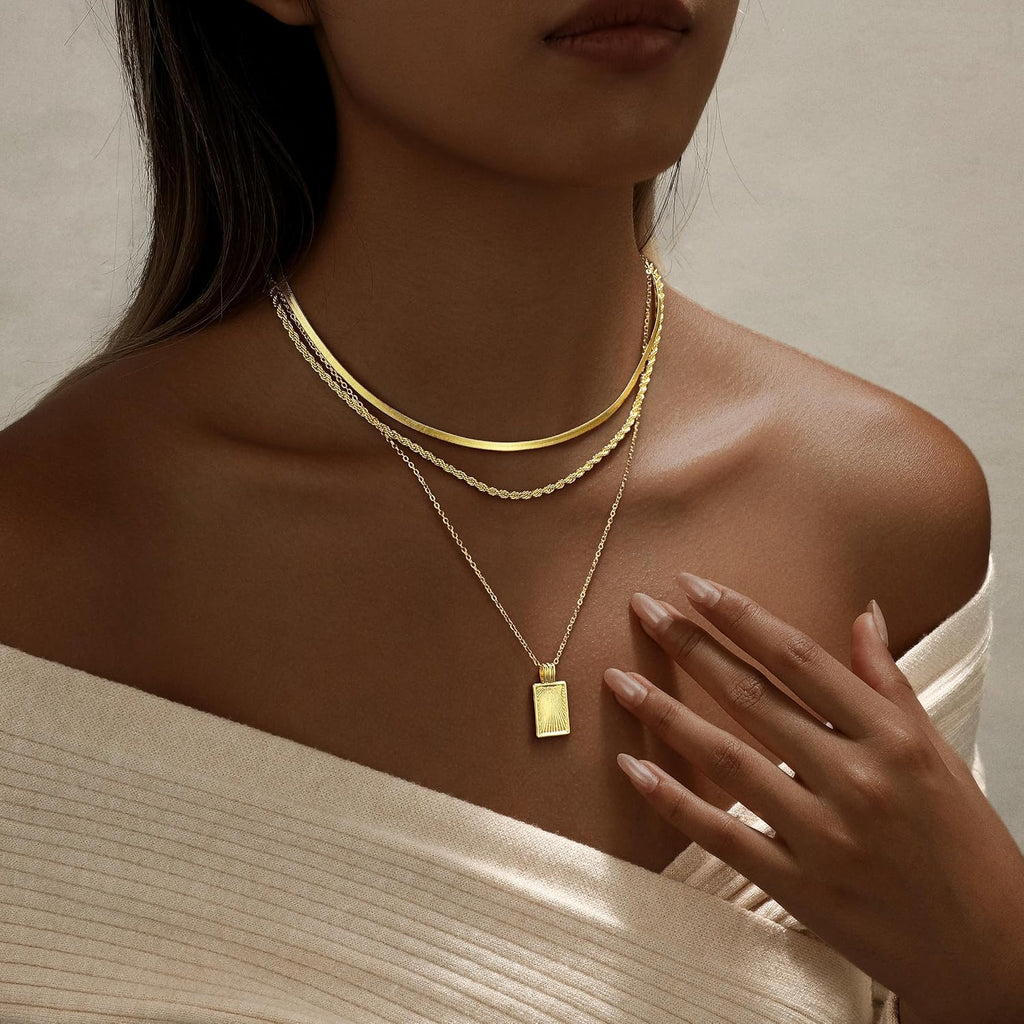 Layered Gold Silver Necklaces for Women, Stackable Stack 14K Real Gold Plated Silver Chain Necklace Diamond Circle CZ Layering Pendant Necklaces Trendy Gold Jewelry Set Gifts