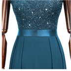 Miusol Women'S Elegant V-Neck Cap Sleeve Sequined Floral Lace Formal Party Maxi Dress