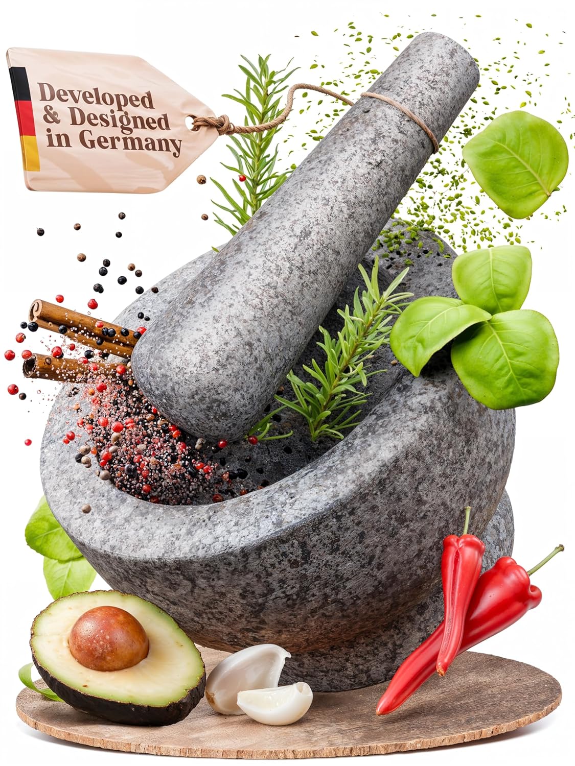 Chefsofi Mortar And Pestle Set - 6 Inch - 2 Cup Capacity - Unpolished Heavy Granite For Enhanced Performance And Organic Appearance - Included: Anti-Scratch Protector