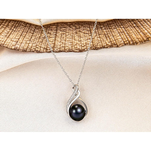 AAA+ 9mm Natural Black pearl necklace for women - Real pearl necklaces for women (18k gold platted 925 sterling Silver)