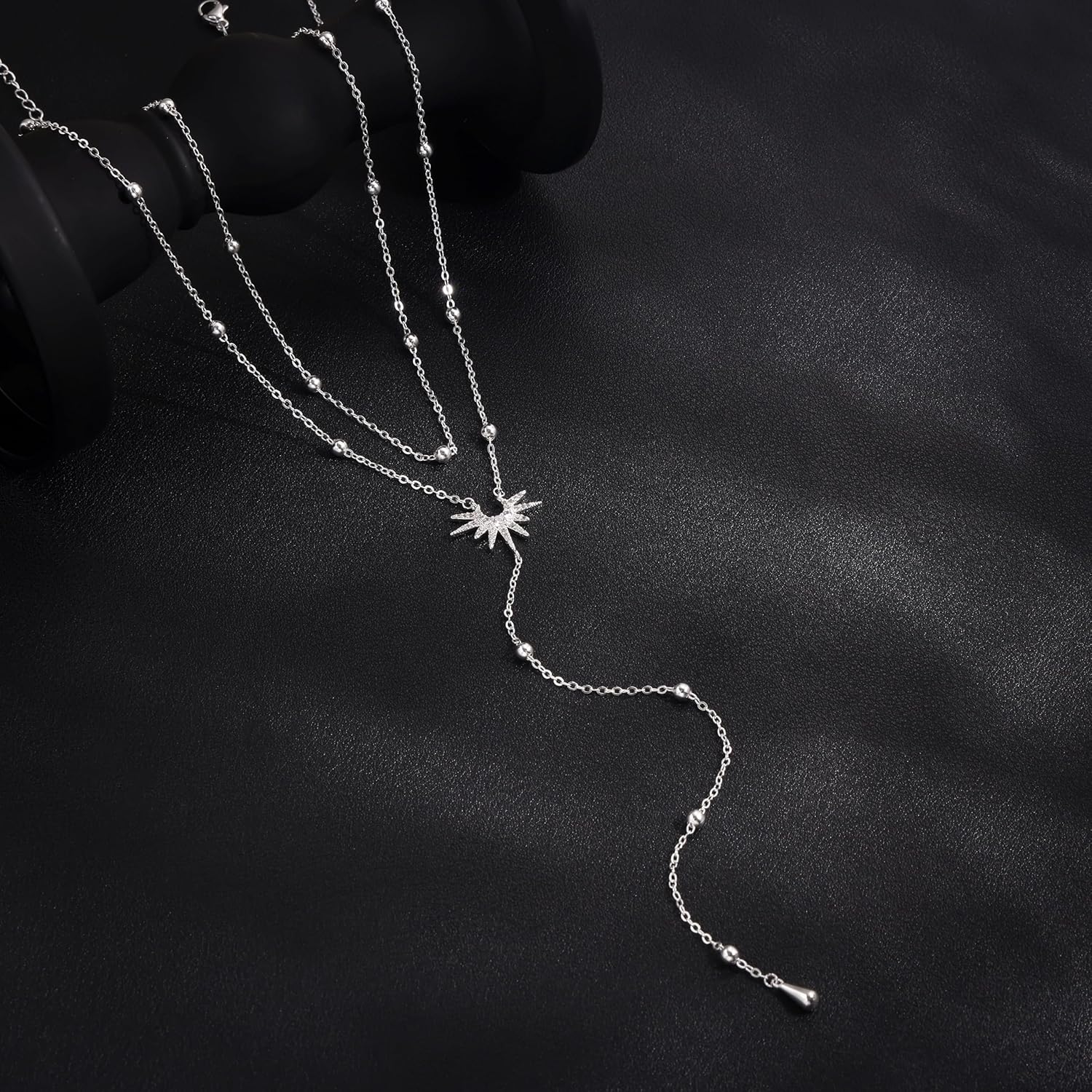 CHESKY Long Necklaces for Women, 14k Gold Plated/Streling Silver Lariat Necklace Dainty Statement Prom Necklace Rosary Cross Sun Drop Pendant Dangle Necklace Gold Prom Jewelry for Women Gifts