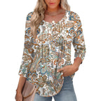 3/4 Length Sleeve Womens Tops Round Neck Casual Summer Tunic Tops Basic Tees Blouses Dressy T-Shirts Pleated Shirts