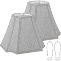Square Cut Corner Bell Lamp Shades Set Of 2, 6.5" X 13"X 10.5", Gray | Medium Replacement Lampshades, Natural Linen Handcrafted, Include 2 Lamp Harps, Fits E26 & Saddle Base, Easy Assembly