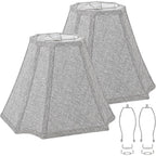 Square Cut Corner Bell Lamp Shades Set Of 2, 6.5" X 13"X 10.5", Gray | Medium Replacement Lampshades, Natural Linen Handcrafted, Include 2 Lamp Harps, Fits E26 & Saddle Base, Easy Assembly