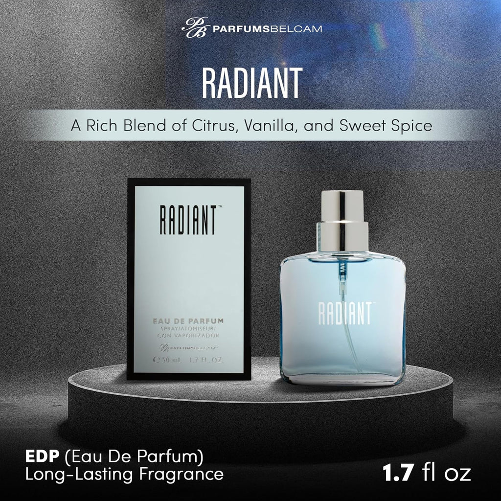 PB ParfumsBelcam Radiant Eau de Parfum for Women – Warm Oriental Vanilla Gourmand Perfume with Citrus, Chocolate & Caramel – Sweet Spicy Fragrance Spray, Signature Everyday Scent, 1.7 Fl Oz