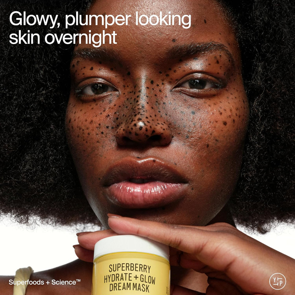 Youth To The People Superberry Hydrate + Glow Dream Mask - Hyaluronic Acid, Squalane, Vitamin C, Face Moisturizer + Overnight Facial, Non-Greasy, Plumps, Brightens, Evens Tone, For Dry + Dull Skin