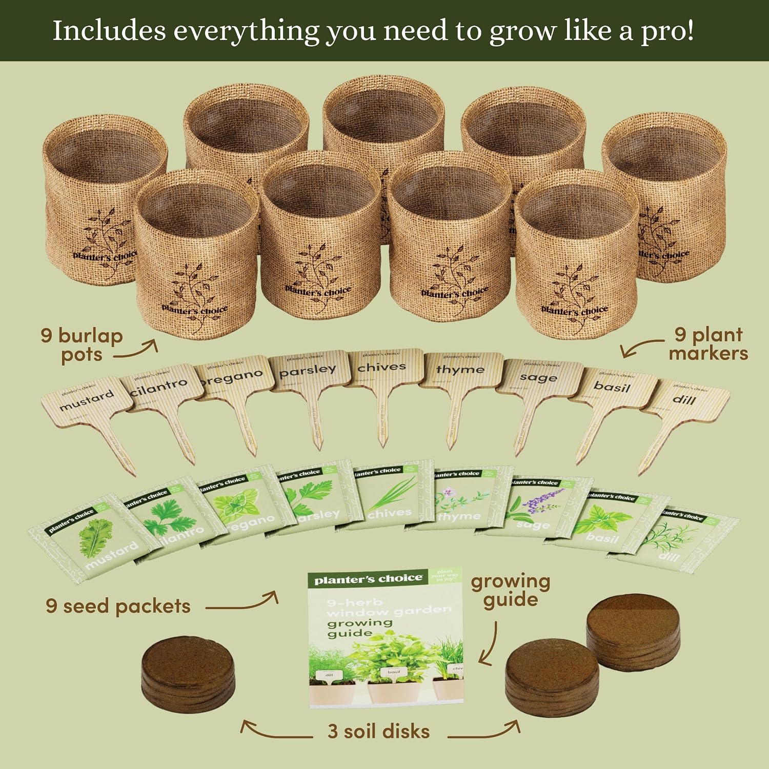 Planters' Choice 9 Herb Indoor Window Garden Kit - Birthday Gifts - House Plants Seeds - Best Unique Gift Ideas For Women, Mom, Friend, Her, Housewarming, Mother - Live Plant Starter, Gardening Lovers