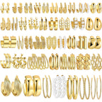 42 Pairs Gold Hoop Earrings Set for Women, Hypoallergenic Multipack Small to Chunky Hoops, Pearl & Twisted Trendy Earrings for Everyday Wear & Mothers Day Gifts