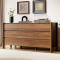 63" Wide 9-Drawer Dresser For Bedroom, Mid-Century Modern Chest With Solid Wood Legs, Concealed Handle,Large Wood Storage Organizer, Bedroom Storage,Walnut