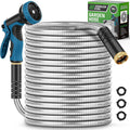 Garden Hose 100Ft With 10-Function Nozzle, No-Kink Water Hose | Metal Hoses With Leak-Proof Connectors, Lightweight, Puncture-Proof, Pet-Proof, Sturdy, 550Psi, Hose For Outdoor, Yard