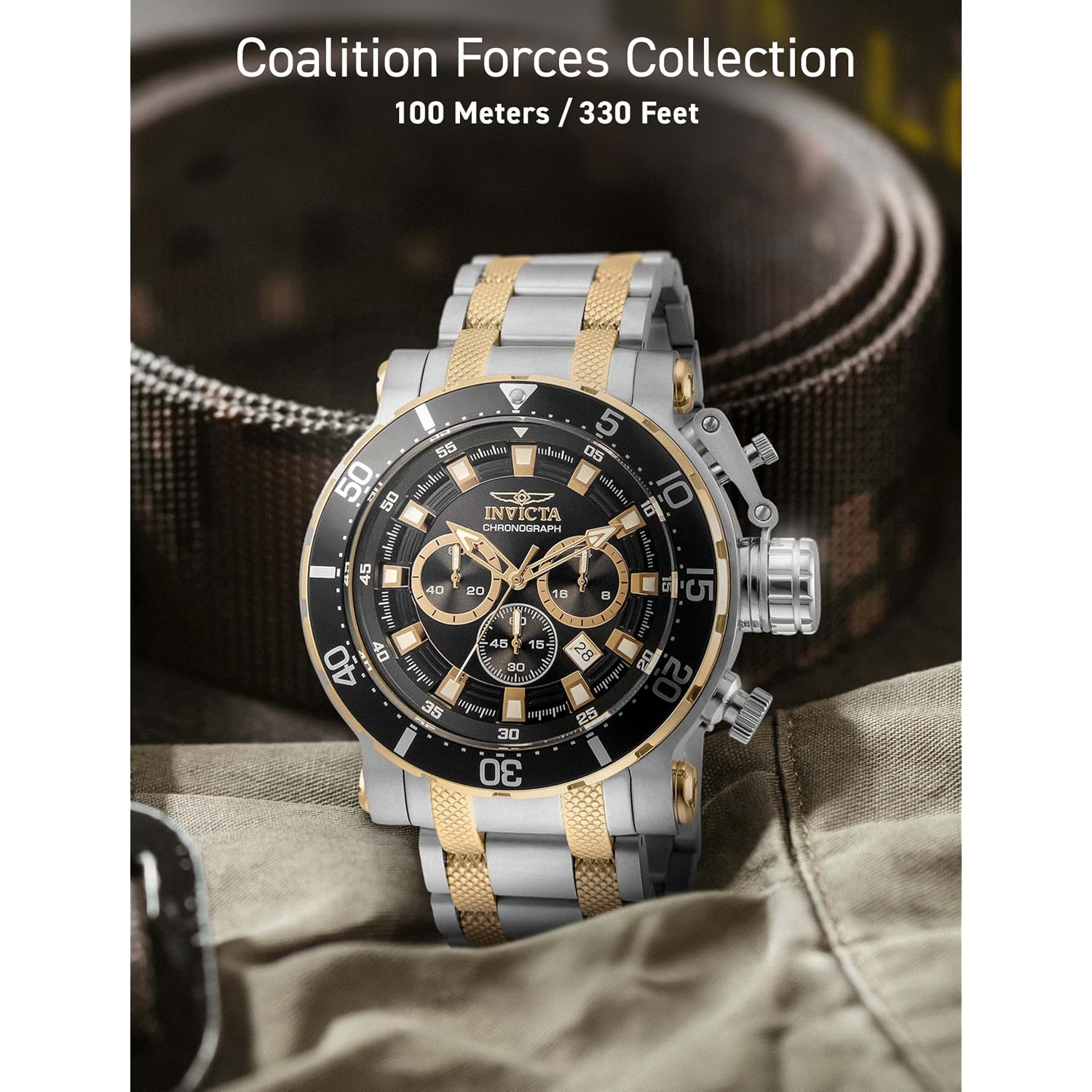 Invicta Coalition Forces Men 52Mm Stainless Steel Steel Black+Gold Dial Vd53 Quartz