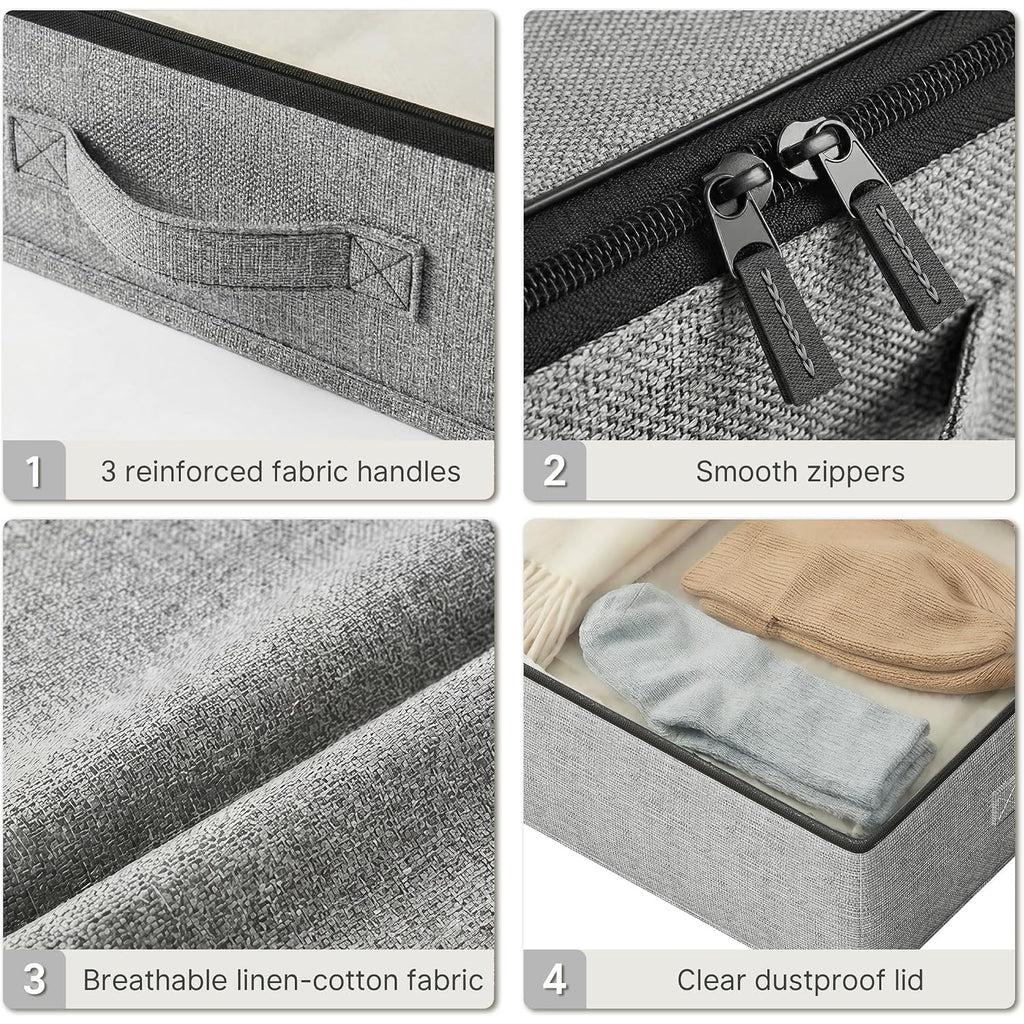 2-Pack Under Bed Storage Containers, 4.5 Inches Tall Low Profile Underbed Clothes Storage Organizer Bin With Sturdy Sidewalls/Bottom, Underbed Storage Bins 2 Storage Thin Bins