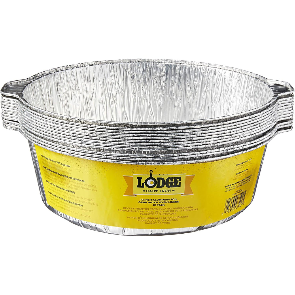 Lodge Silver 12 Inch Aluminum Foil Dutch Oven Liner - 100% Recyclable Dutch Oven Liner - Easy Camp Cooking Cleanup - 12 Pack