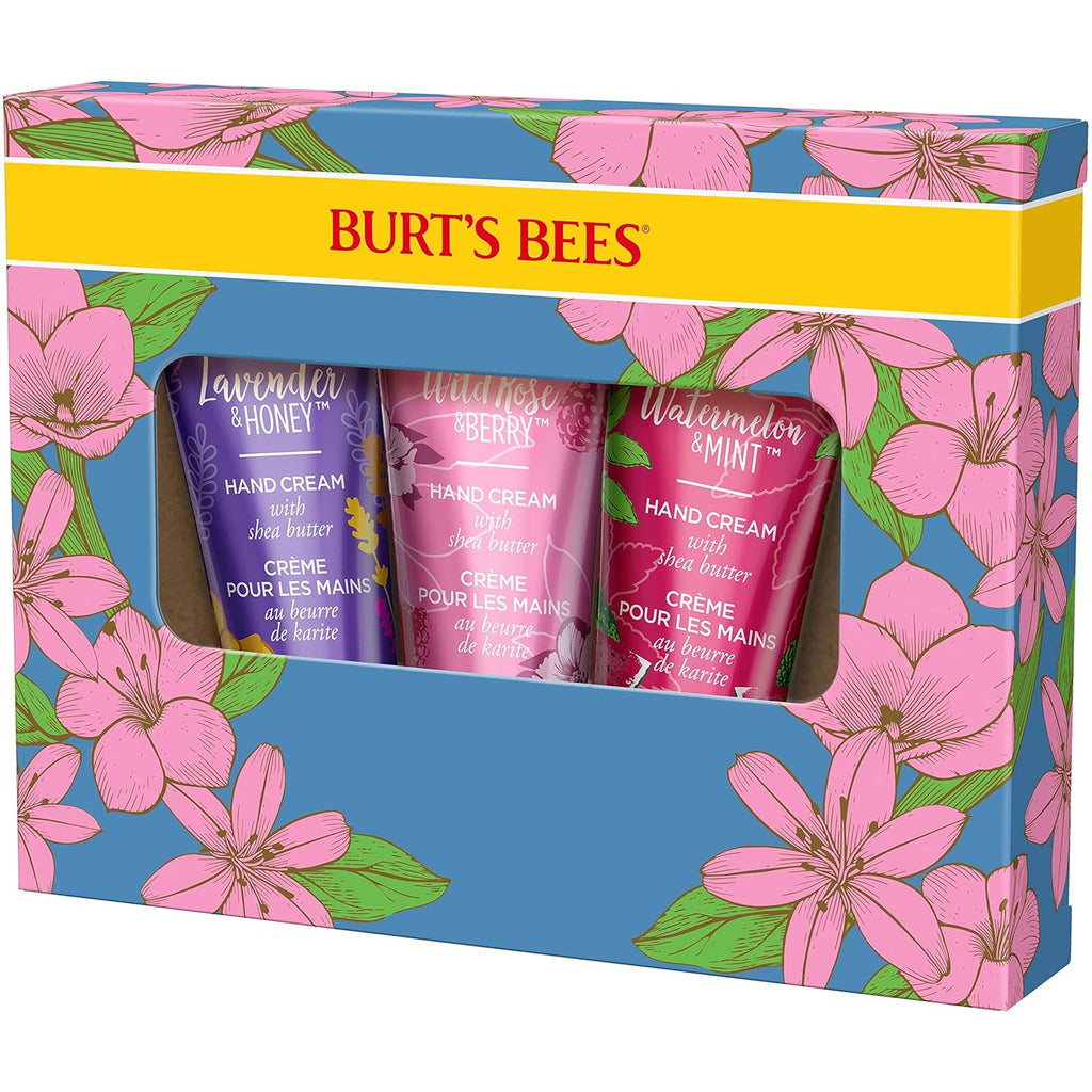 Burt's Bees Spring Gift, 3 Moisturizing Self Care Gifts, Shea Butter Hand Cream Trio Spring Set - Lavender & Honey, Wild Rose & Berry and Watermelon & Mint (Packaging May Vary)