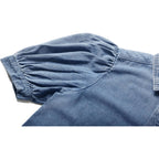 Women'S Casual Washed Distressed Puff Sleeve Denim Button Down Shirt Jean Jacket Coat