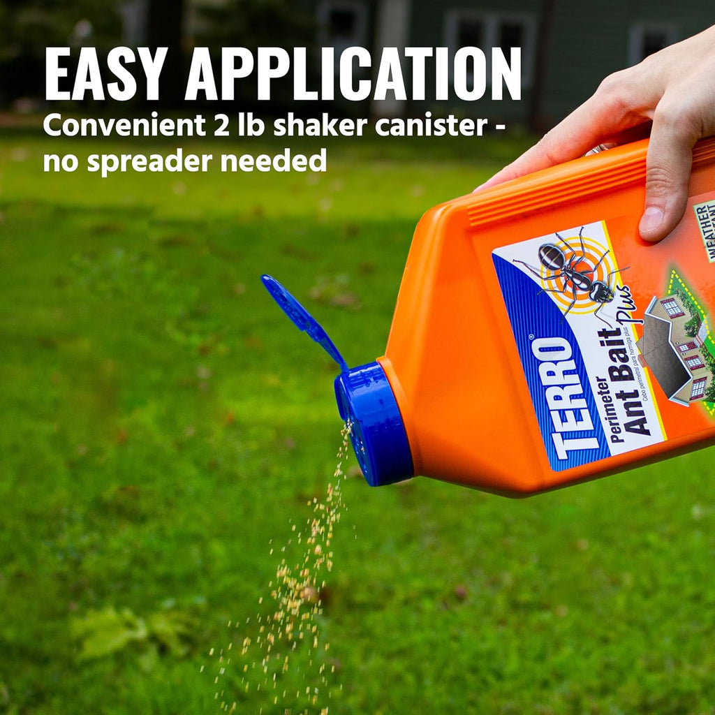 Terro Perimeter Outdoor Ant Bait Plus, 2-Pack, 2 Lb Shaker Canisters | Attracts And Kills Carpenter Ants, Roaches, Crickets, Earwigs, Silverfish, Slugs & Snails For Pest Control, 4-Week Protection