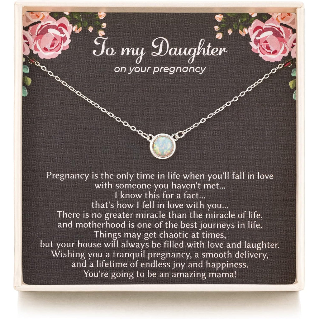 RareLove First Time Mom Gift,Daughter Pregnancy Gifts 925 Sterling Silver White Opal Necklace For Mom to be,Expecting Moms